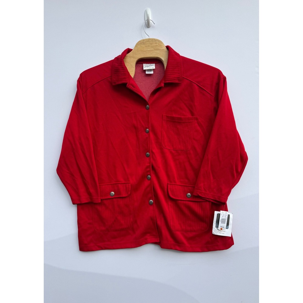 Jaclyn Smith Cardigan Jacket Women 22W Red NEW Button Front Ribbed 07401KM
